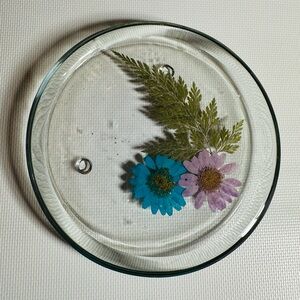 Glass Jewelry Dish with Resin Floral Design
